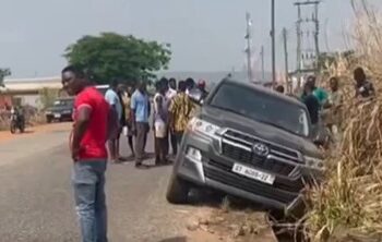 Tempane MP’s Landcruiser Lands In Ditch After Driver Swerved Pothole On Accra-Ho Road