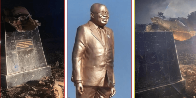 Akufo-Addo statue at Effia Nkwanta roundabout demolished under mysterious circumstances