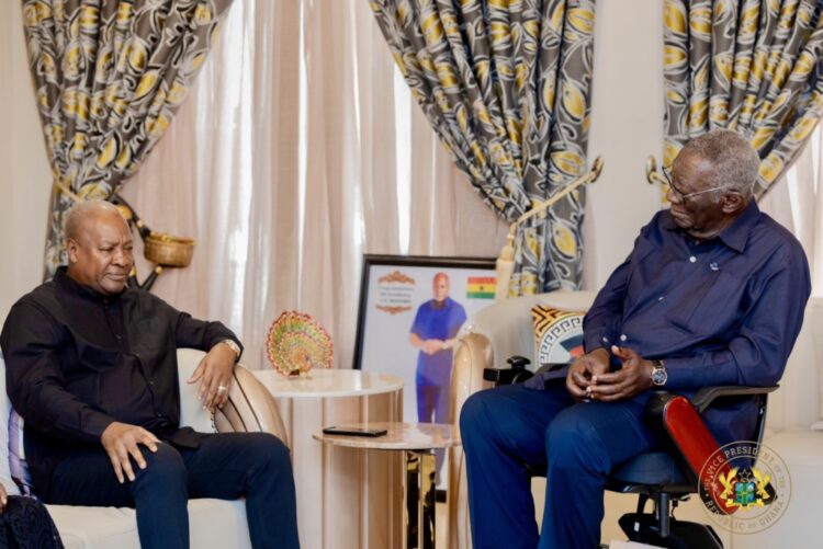 Former President Kufuor visits Mahama to commiserate with him over helicopter crash tragedy