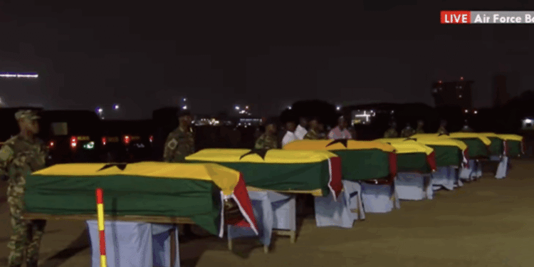 Bodies of military helicopter crash victims transferred to 37 Military Hospital