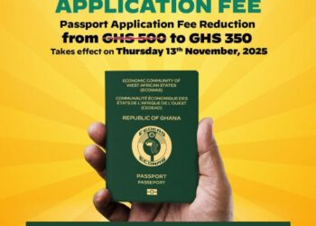 Passport fee reduced to GHC350.00, effective November, 13