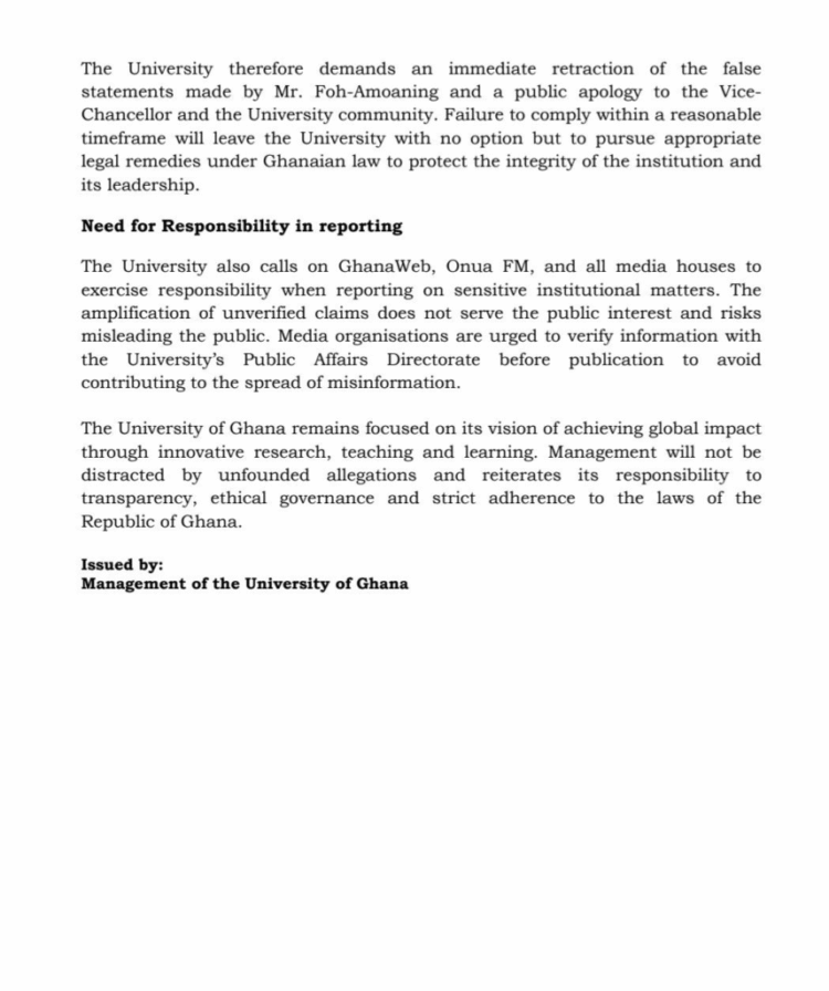 Retract false LGBT+ claims or face legal action—UG to Foh Amoaning