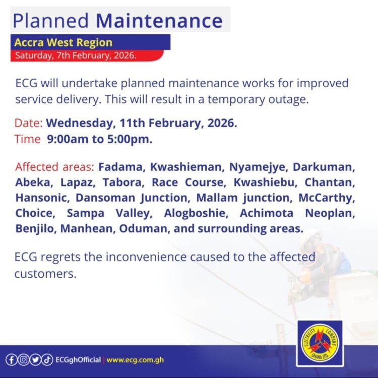 Planned Power Interruption in Accra West for System Maintenance on February 11