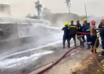 Photos: Firefighters Battle Blaze on Nsawam–Accra Highway After Saturday Tanker Explosion