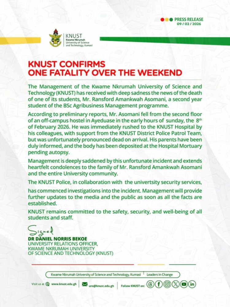 KNUST student dies after falling from off-campus hostel