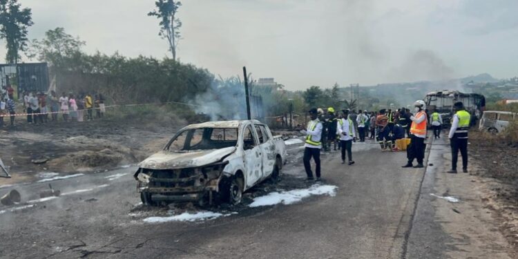 GNFS Confirms Six Dead, Seven Injured in Petrol Tanker Fire on Accra-Nsawam Highway